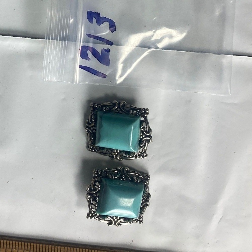 Turquoise‎ Square Gemstone Dangle Earrings Silver Tone Vintage Style
